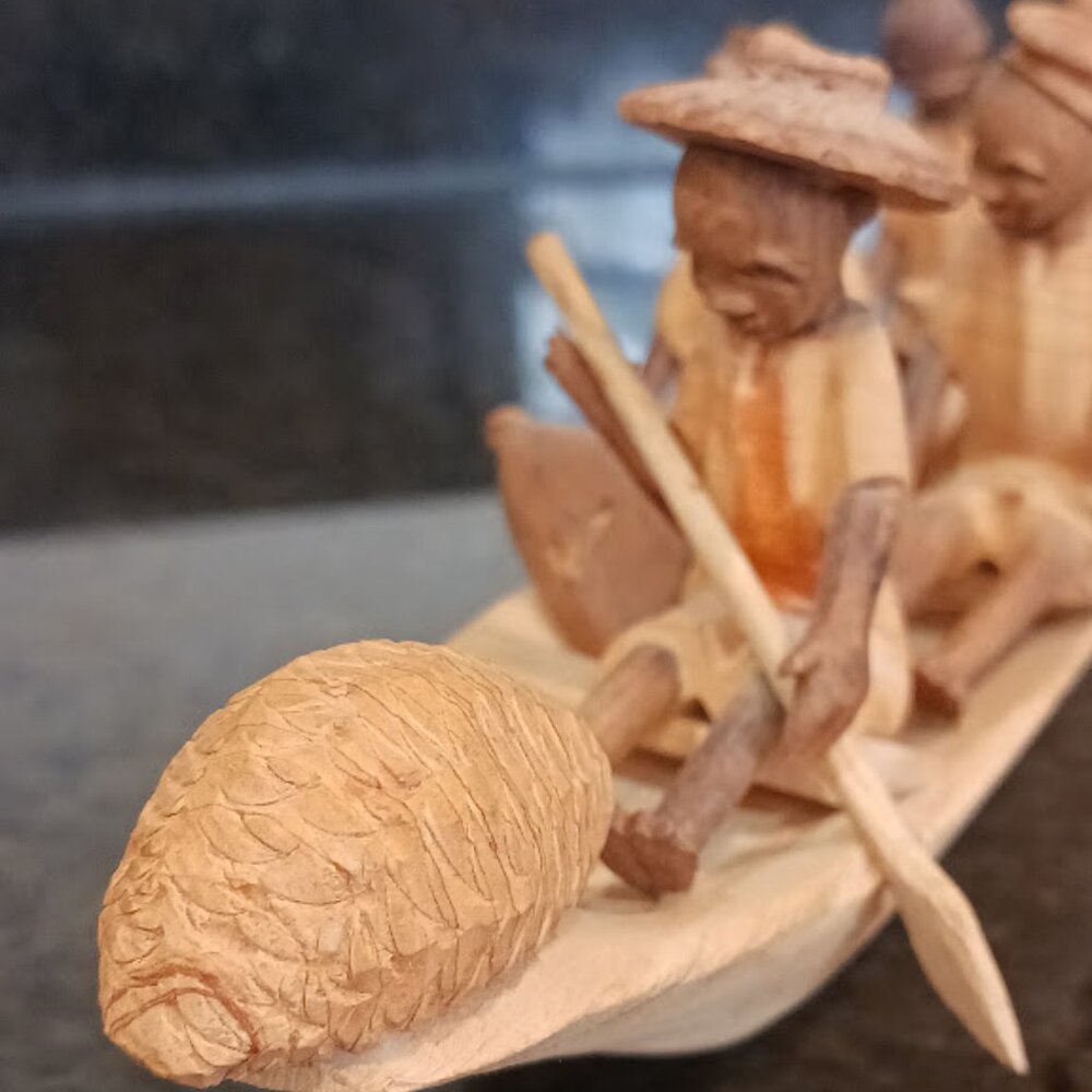 Folk Art Sculpture Carving Ghanaian Boat People (6) Vintage, 12 inches - Picture 9 of 13